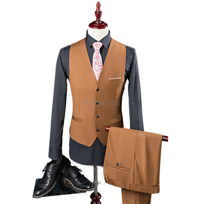 Gilet + pantalon nouveaux hommes loisirs simple couleur boutonnage costumes