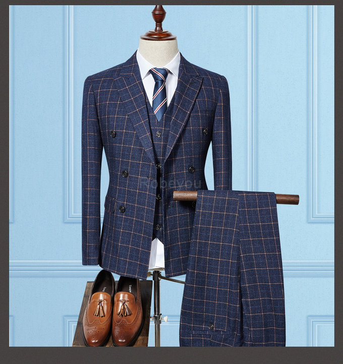 Vêtements hommes costumes de mariage pour hommes bleu plaid scène formels