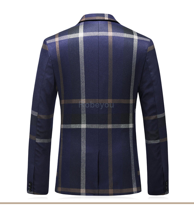 Veste de smoking costume hommes bleu hommes costume marine plaid 3 pièces