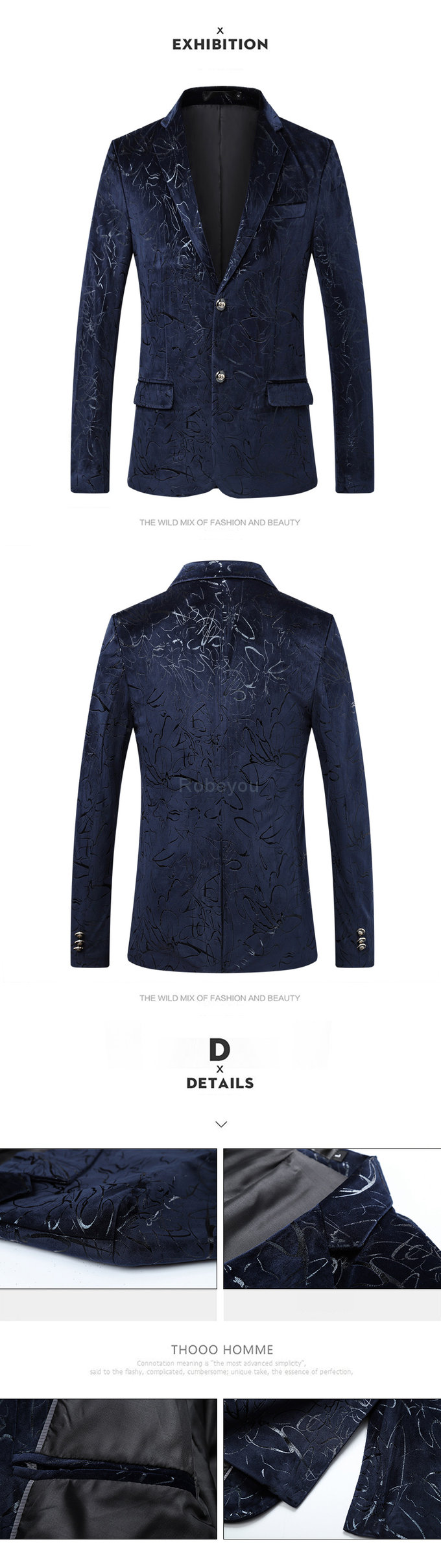 Slim veste imprimé hommes costumes mode luxe asiatique taille blazer