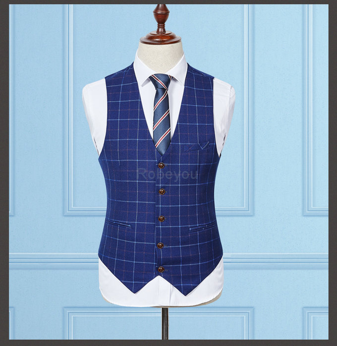 Costumes pour mariage dernier affaires plaid costume bleu hommes 3 pièces