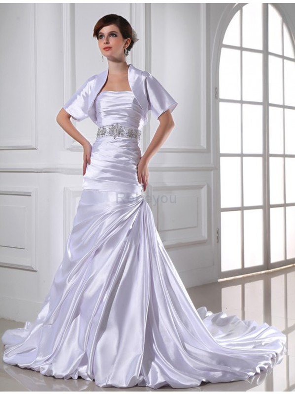 Robe de mariée satin tissé extensible cordon de bustier de sirène avec perle