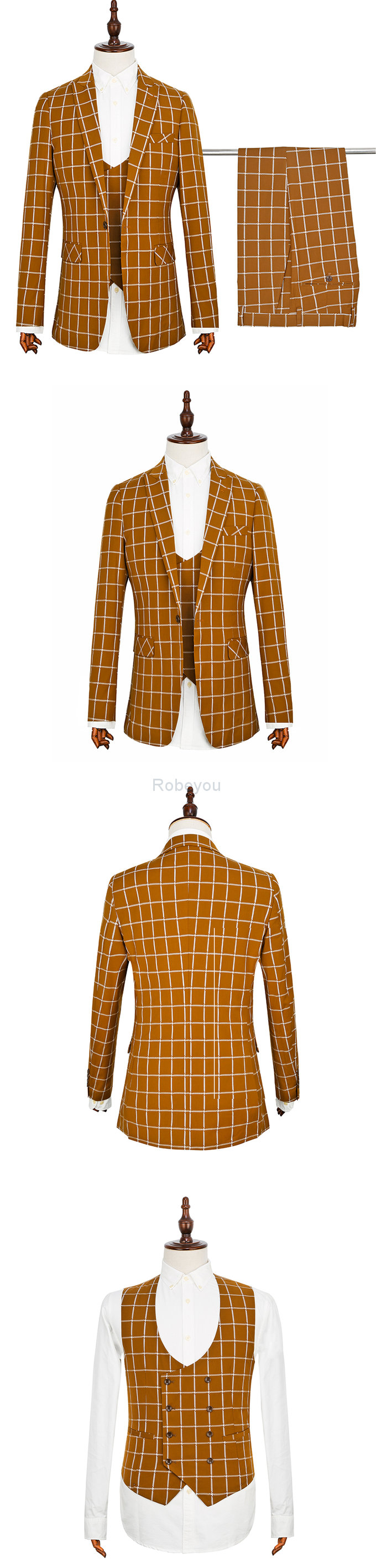 Plaid smoking 3 pièces costumes haute qualité hommes slim fit dernier modèle