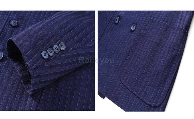 Rayé 3 pièces costumes pour hommes bleu marine double boutonnage vêtements