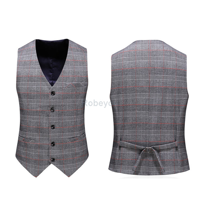 Gilet 3 pièces décontracté business automne gris hommes costume